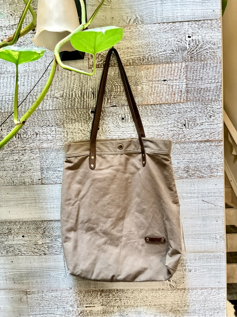 Aphorism | Military-Inspired Utility Cotton Canvas Medium Tote Bag - Khaki, O/S